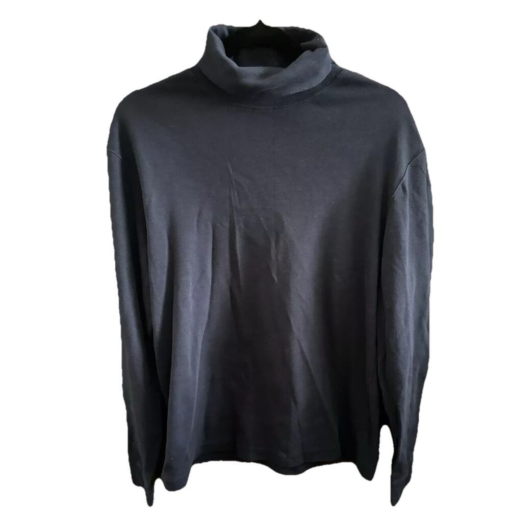 St John's Bay Women's Top Mock Turtleneck 100% Cotton Long Sleeve Blue Navy Sz L